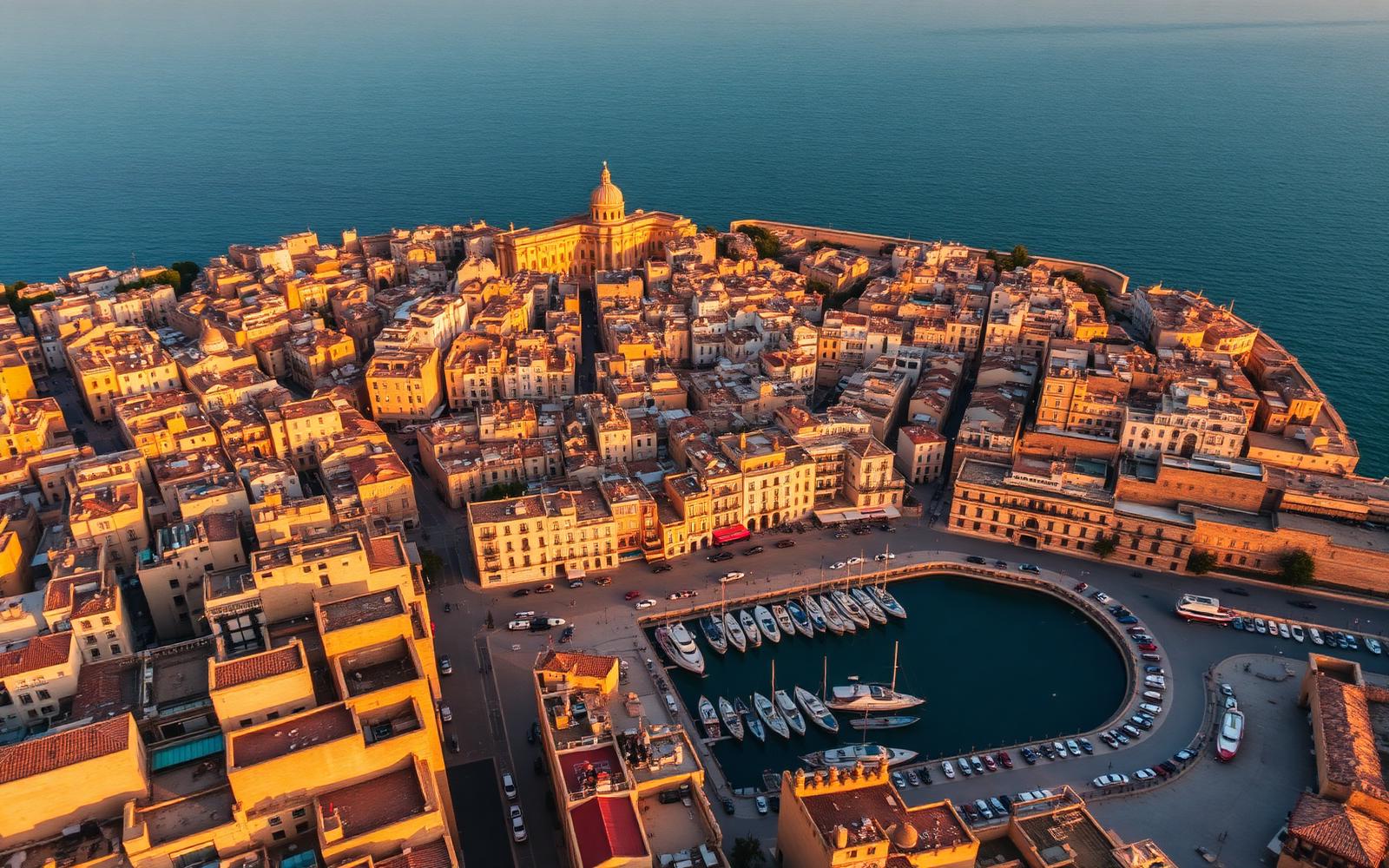 Aerial view of Valletta and the Maltese harbour